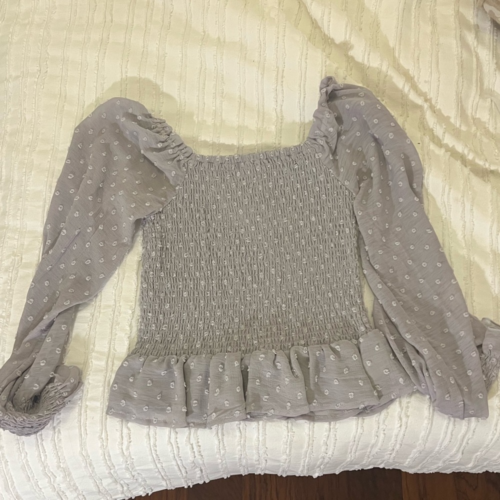 Dillards Smocked Grey Top